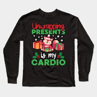 Unwrapping My Cardio Funny Christmas Workout Fitness Joke Long Sleeve T-Shirt